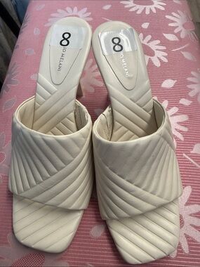 Antonio Melani Cream Quilted Slide Sandals - Women's Size 8 slip on Cuban heel